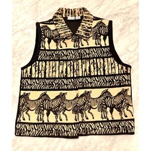 VINTAGE Carolina Colors Tapestry Zebra Button Vest‎ Waistcoat Sz Medium